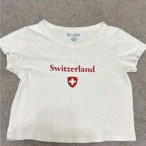 Brandy Melville Cream Tee with Red Switzerland Print